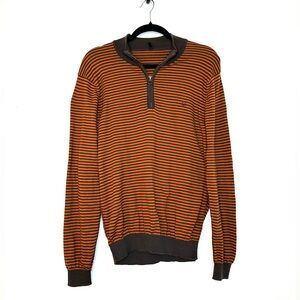 United Colors of Benetton Men’s 1/4 Zip Sweater L Rust Brown Striped Cotton